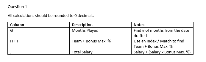 Question 1 All calculations should be rounded to
