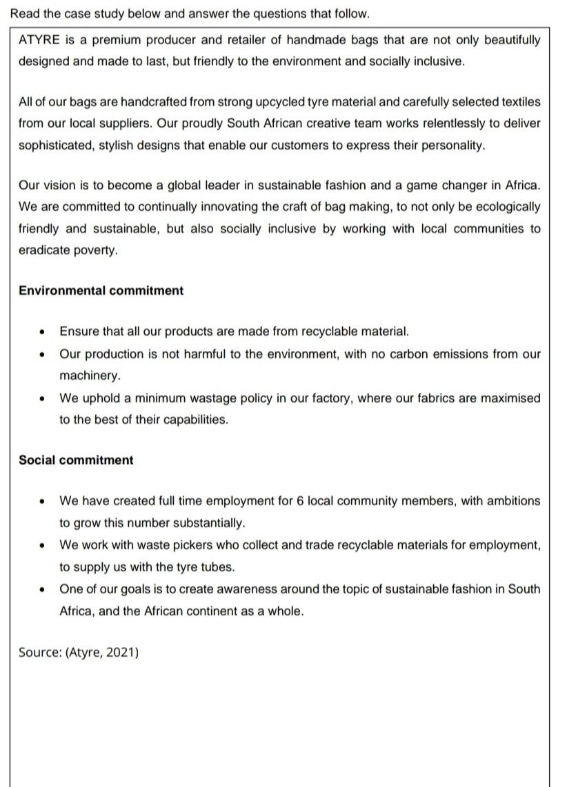 Read the case study below and answer the