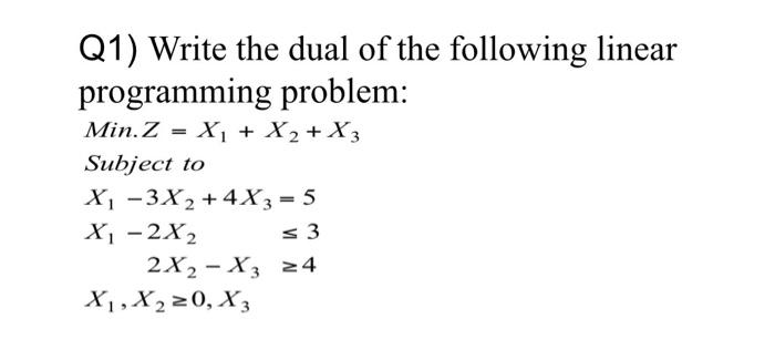 Q1) Write the dual of the following linear