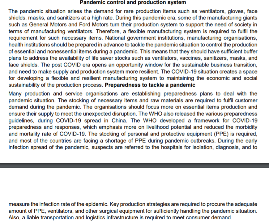 COVID-19 IMPACT ON SUSTAINABLE PRODUCTION AND