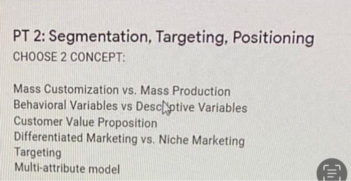 define any 2 concepts with reality based example