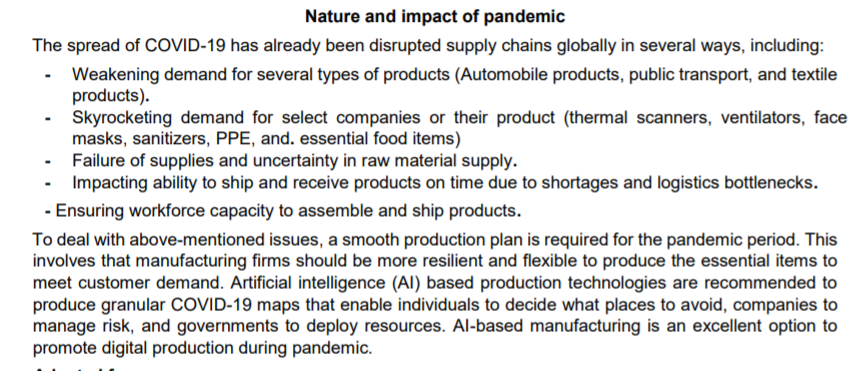 COVID-19 IMPACT ON SUSTAINABLE PRODUCTION AND