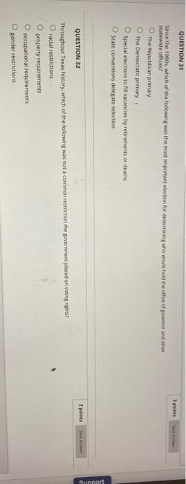 QUESTION 31 Since the 1980s, which of the