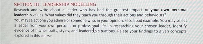 SECTION III: LEADERSHIP MODELLING Research and