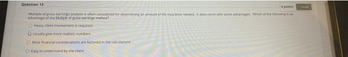 Question 13 points Multiple of gross an analysis