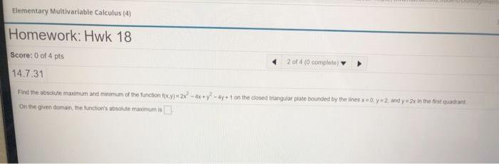 Elementary Multivariable Calculus (4) Homework: