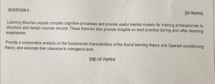 Module: Organisational Behaviour QUESTION 6 [20