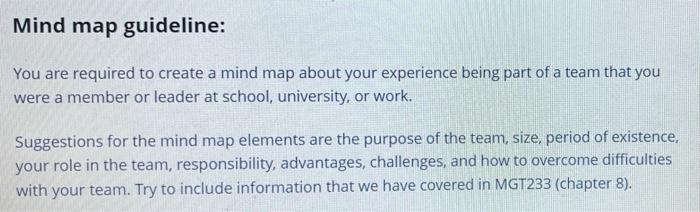 Mind map guideline: You are required to create a