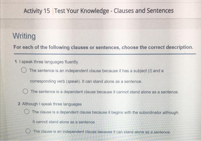 Activity 15 Test Your Knowledge - Clauses and