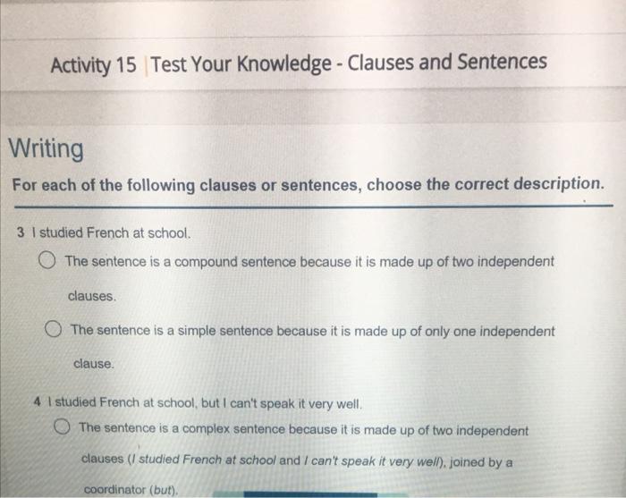 Activity 15 Test Your Knowledge - Clauses and