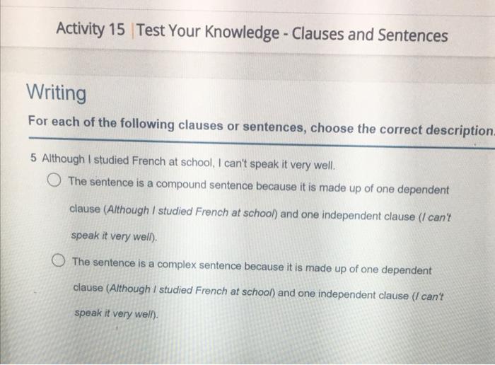 Activity 15 Test Your Knowledge - Clauses and
