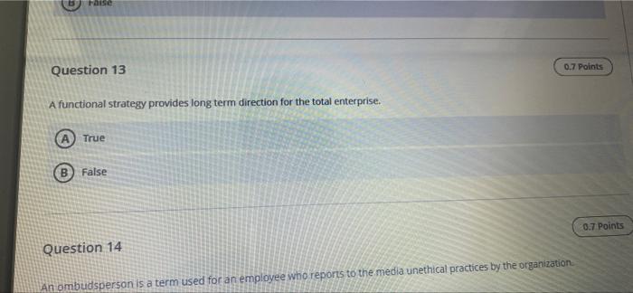 faise 0.7 Points Question 13 A functional