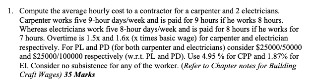 1. Compute the average hourly cost to a