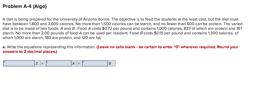 Problem A-4 (Algo) A diet is being prepared for