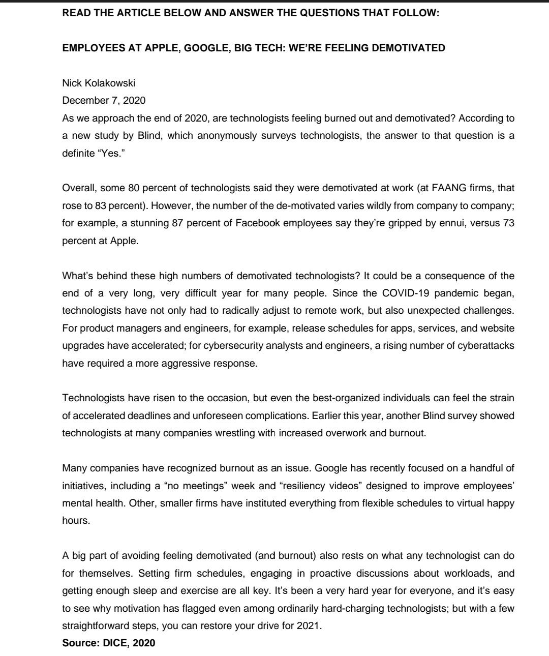 Please answer question 4 based on the article