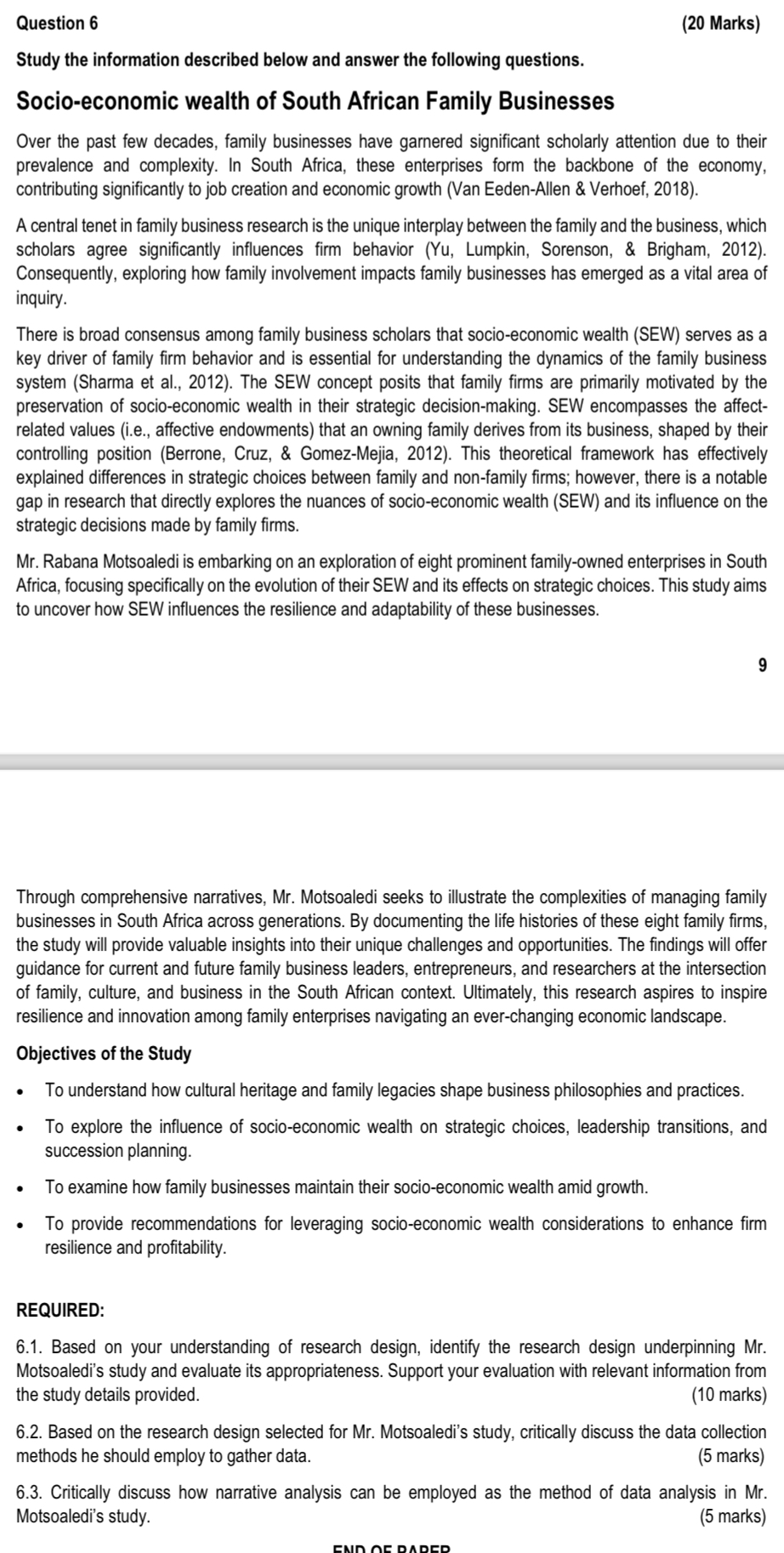 Question 6 ( 2 0 Marks ) Study the information