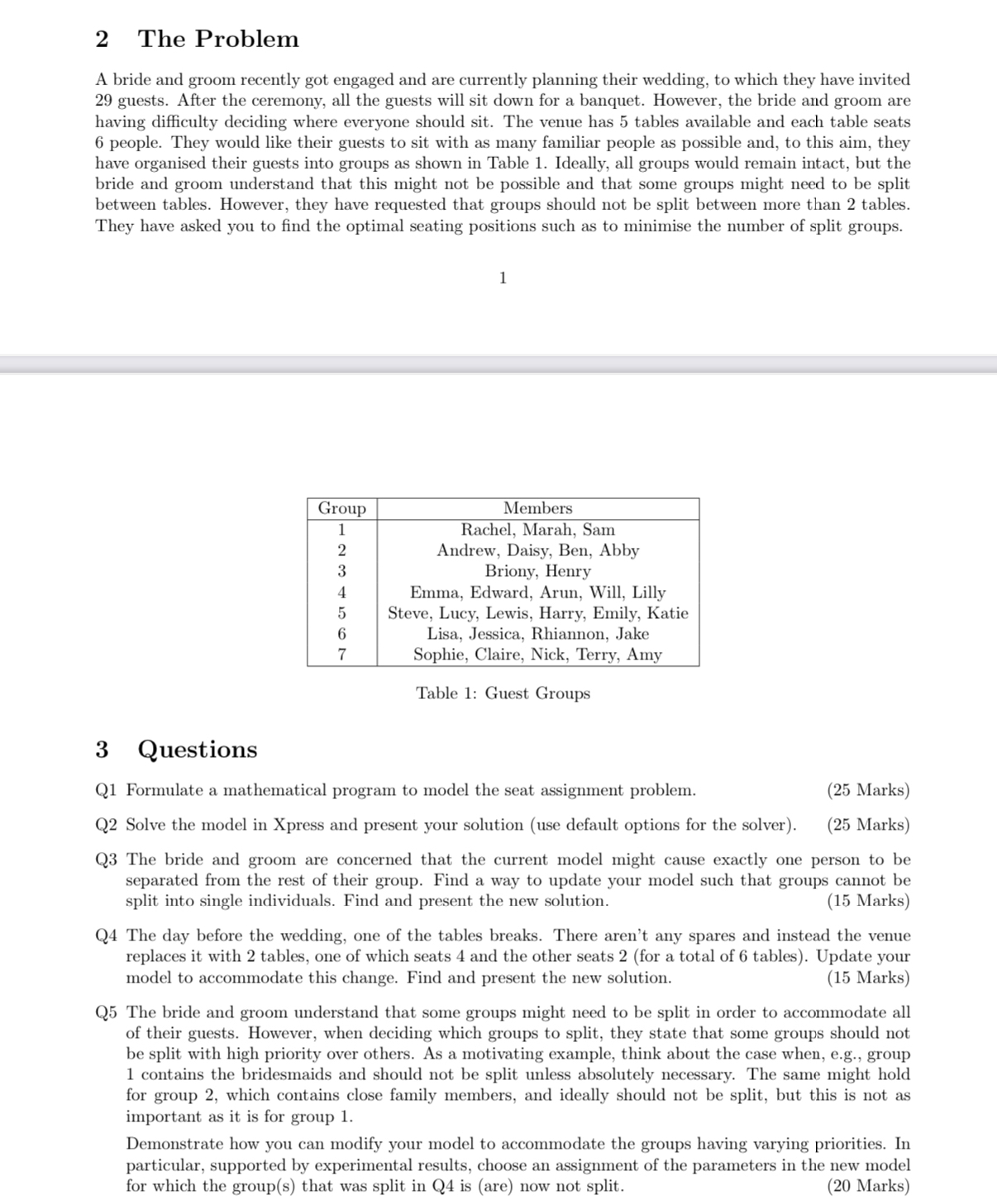 2 The Problem A bride and groom recently got