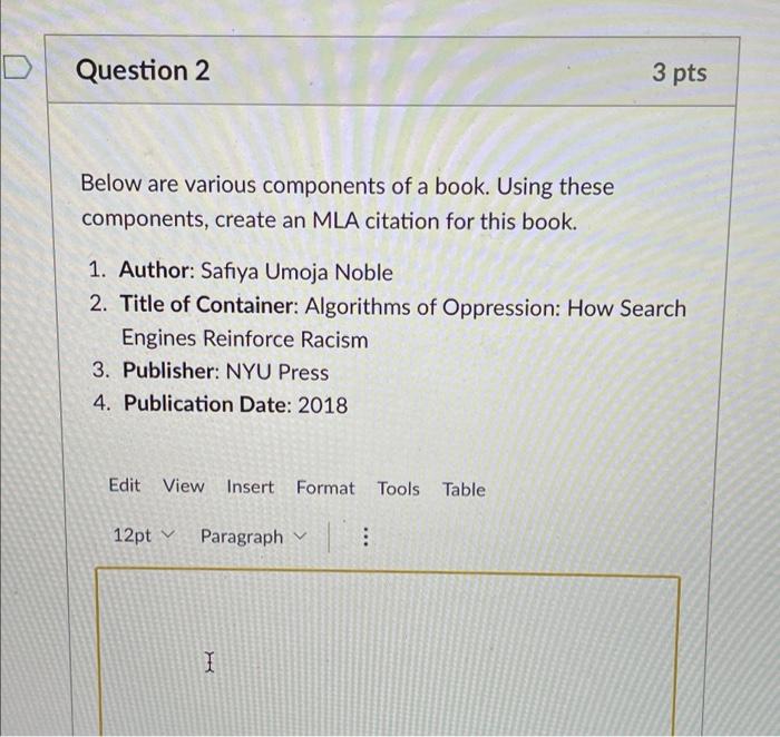 Question 1 4 pts Below you have two information