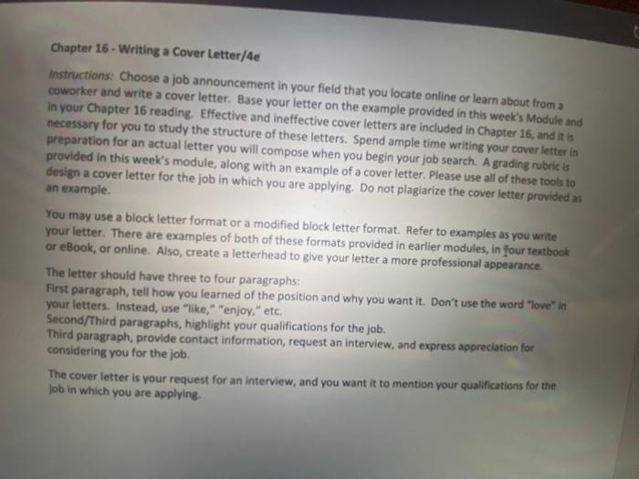 Chapter 16 - Writing a Cover Letter/4e