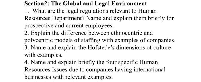 Section 2: The Global and Legal Environment 1.