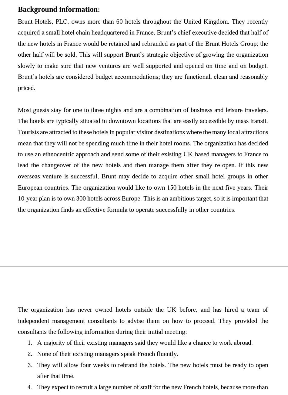 Background information: Brunt Hotels, PLC, owns