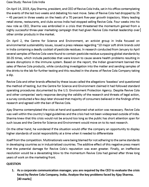 Case Study: Revive Cola India On April 14, 2019,