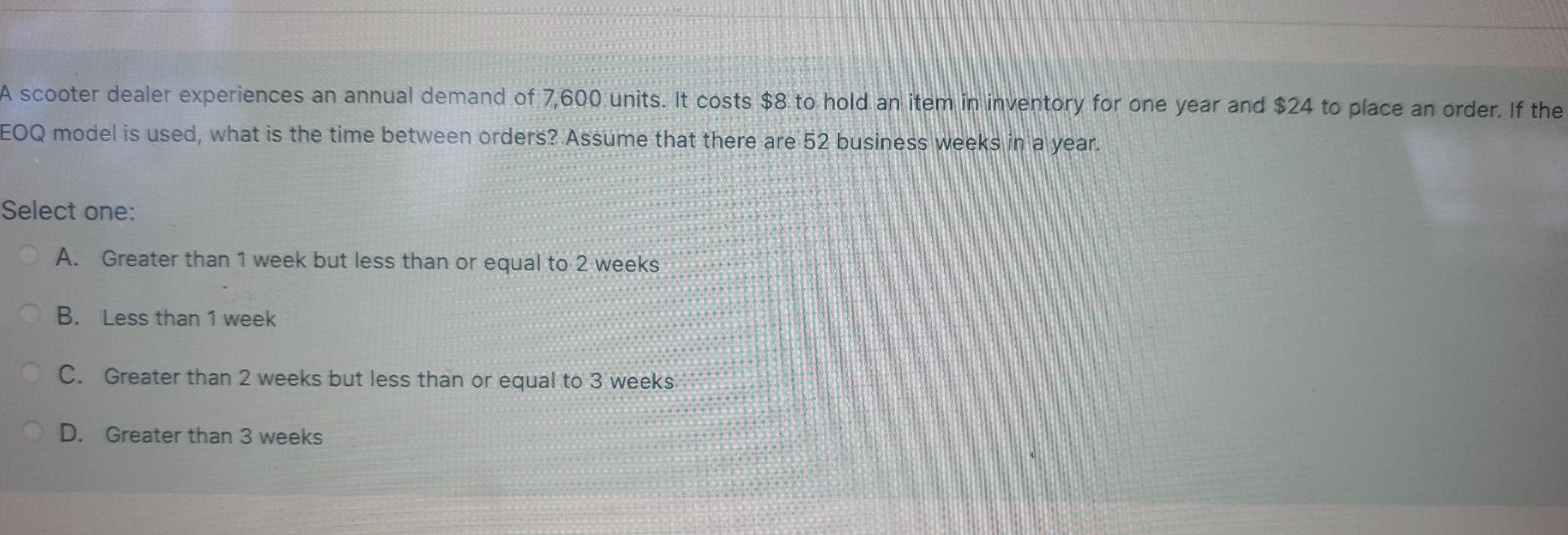A scooter dealer experiences an annual demand of