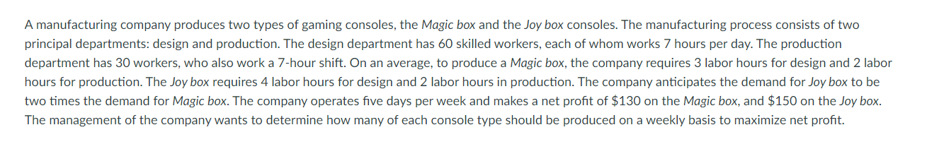 A manufacturing company produces two types of