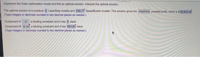 please help Implement the linear optimization
