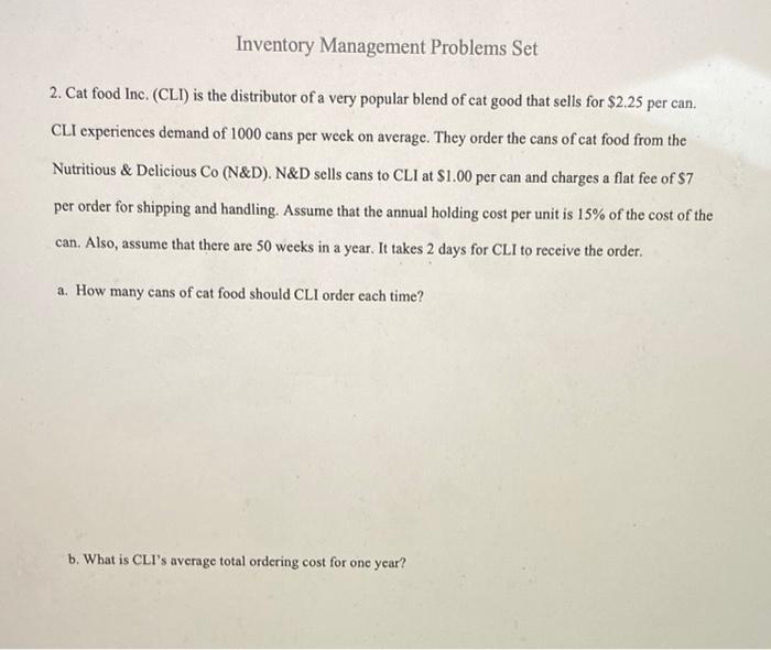Inventory Management Problems Set 2. Cat food