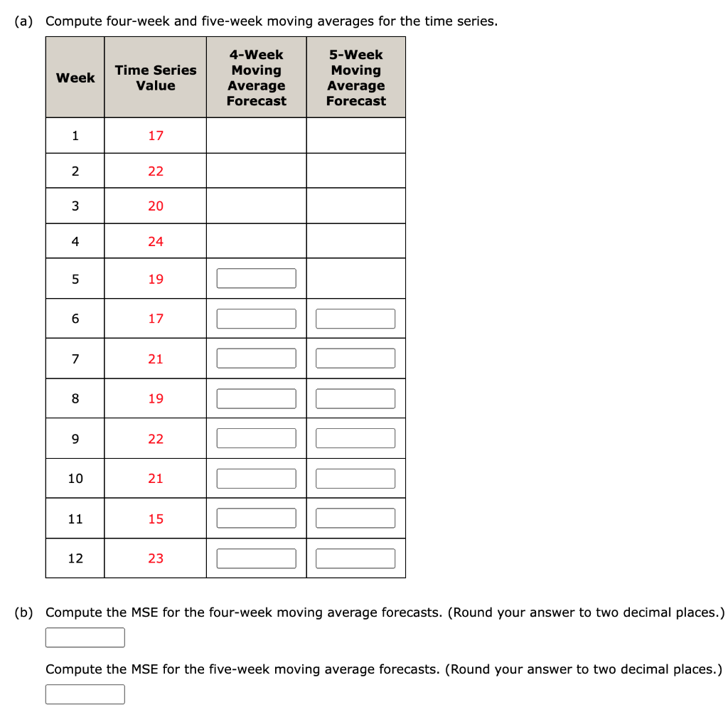 (a) Compute four-week and five-week moving