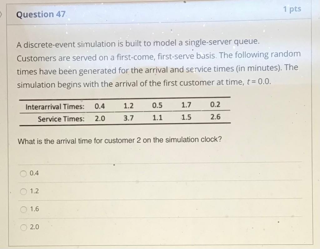 1 pts Question 47 A discrete-event simulation is
