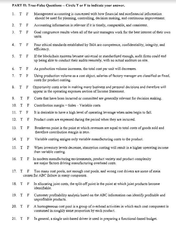 2 3. 4. 4. 5. TF 00 2. 9. T F I PART II: