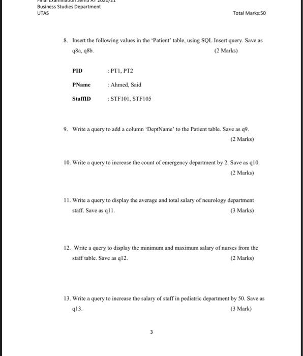 I. Table Creation: (8 Marks) 1. Create a new