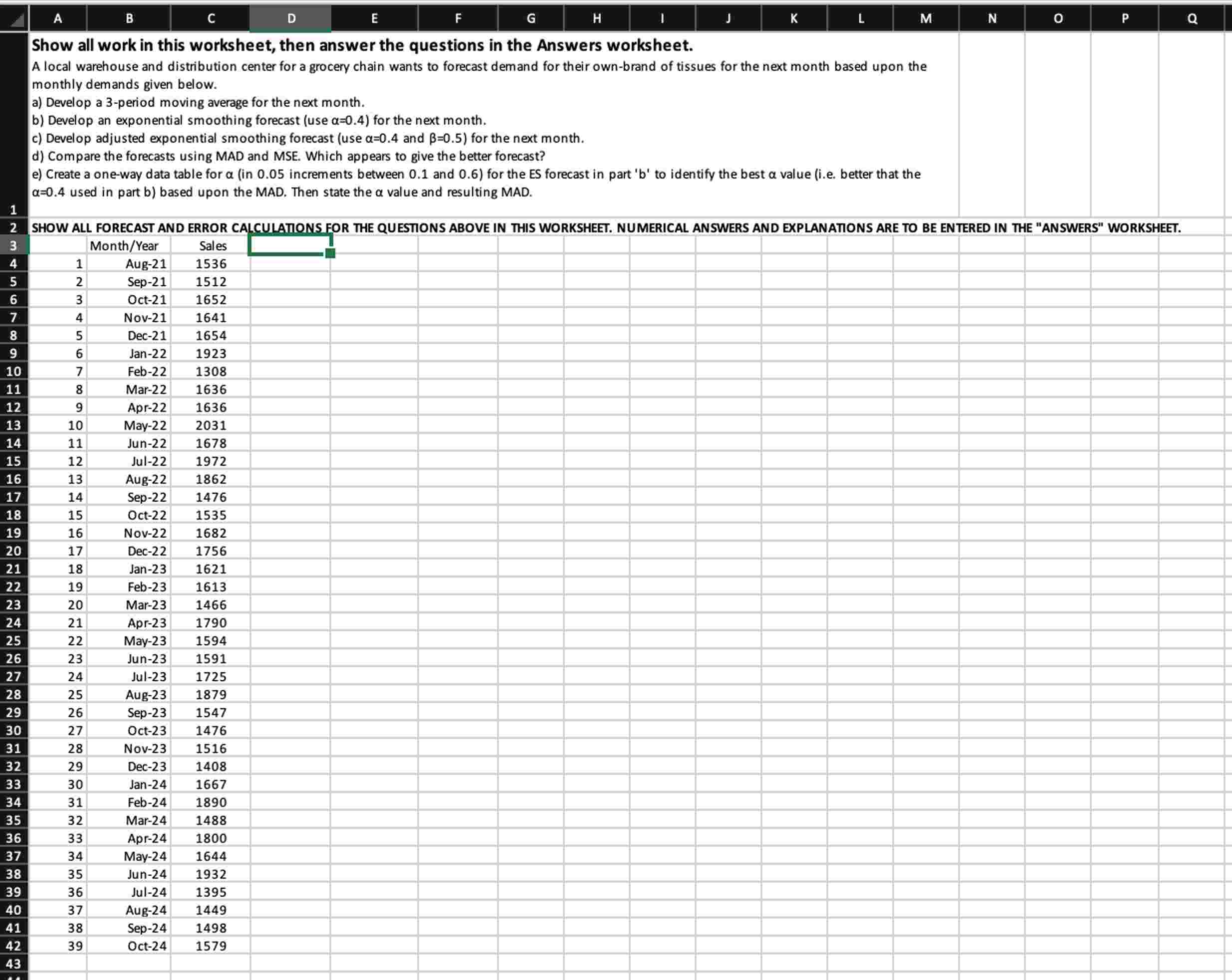 Show all work in this worksheet, then answer the