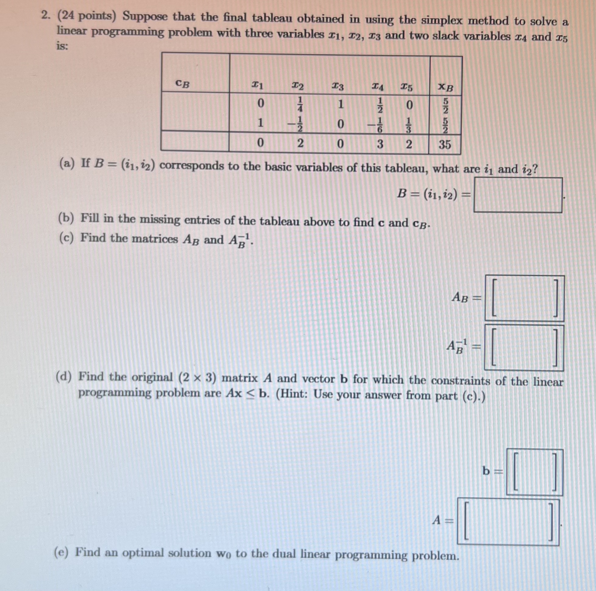 ( 2 4 points ) Suppose that the final tableau