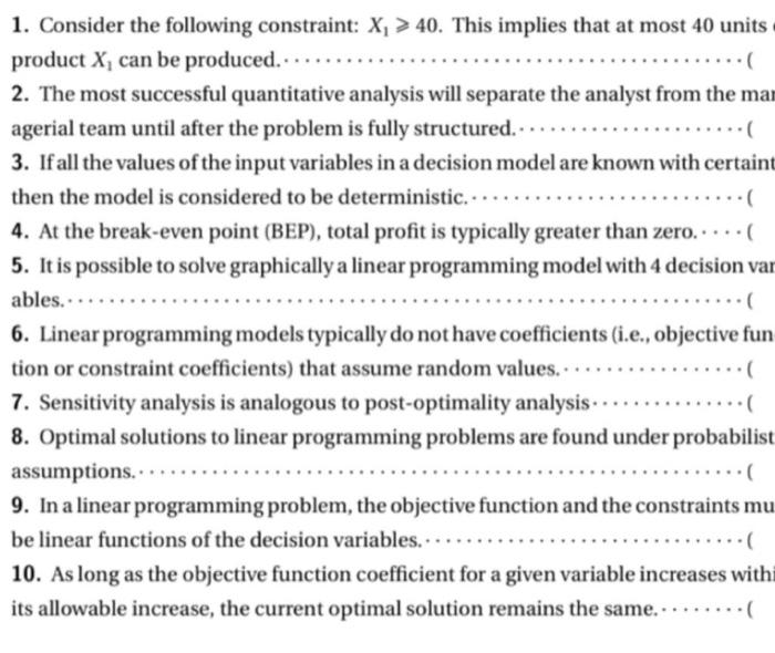 1. Consider the following constraint: X, > 40.