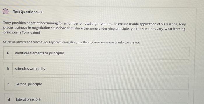 Test Question 9.36 Tony provides negotiation