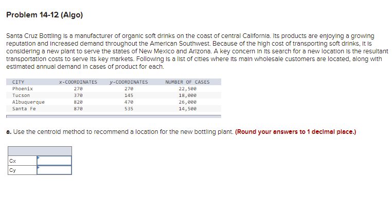 ASAP Problem 14-12 (Algo) Santa Cruz Bottling is