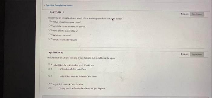 Question Completion State 1 points QUESTION 12 in