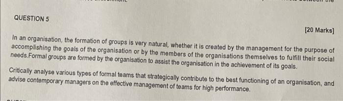 Module: Organisational Behaviour QUESTION 5 [20