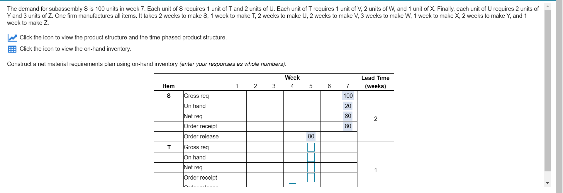 Need help for net material plan for T, U, V, W,