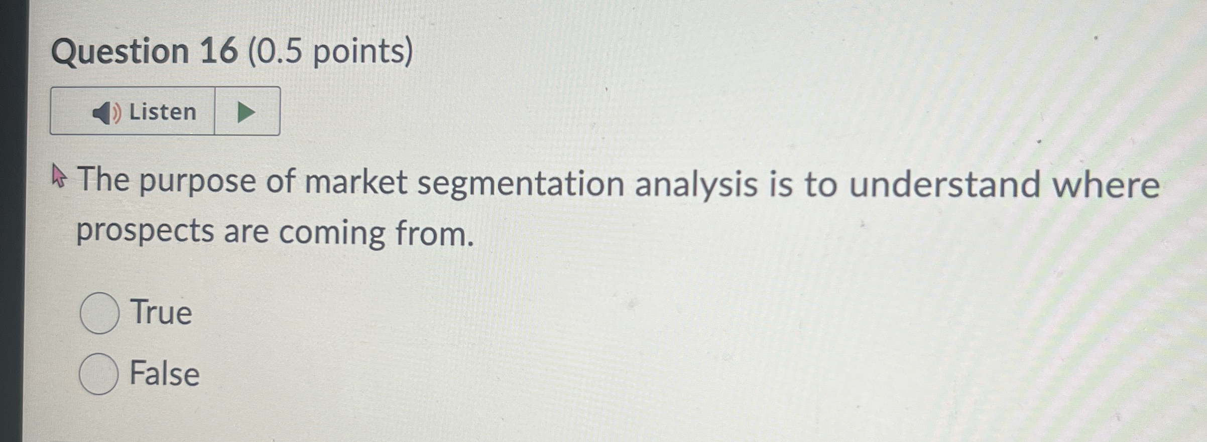 Question 1 6 ( 0 . 5 points ) A The purpose of