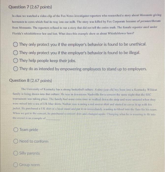 a Question 1 (2.67 points) Doris was checking out
