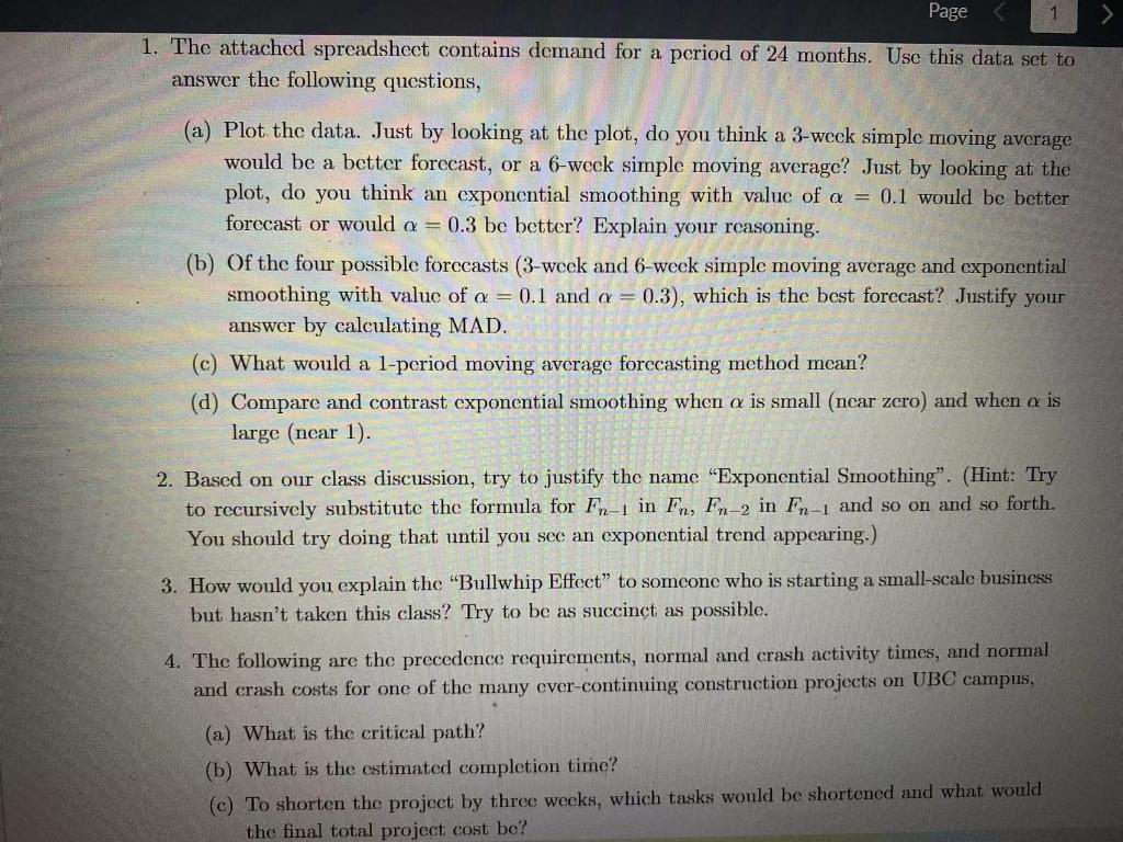 Page 1 1. The attached spreadsheet contains