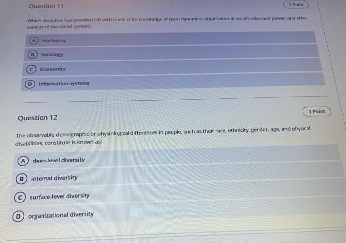 1 Port Question 11 Which discipline has provided