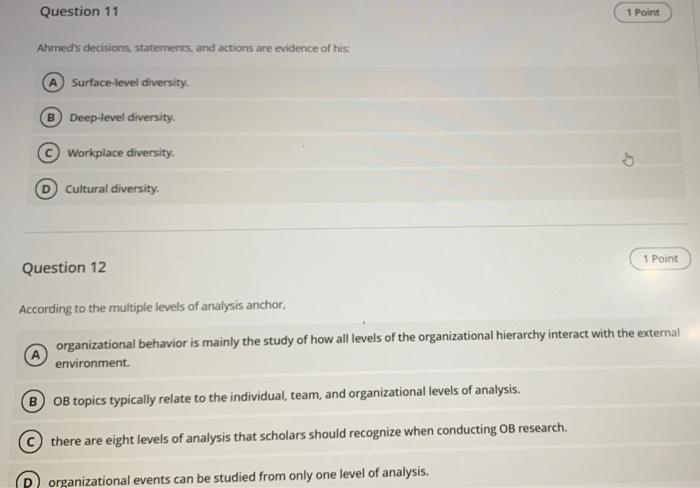 Question 11 1 Point Ahmed's decisions statements,