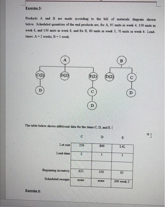 develop MRP matrix Exercise 3: Products A and B