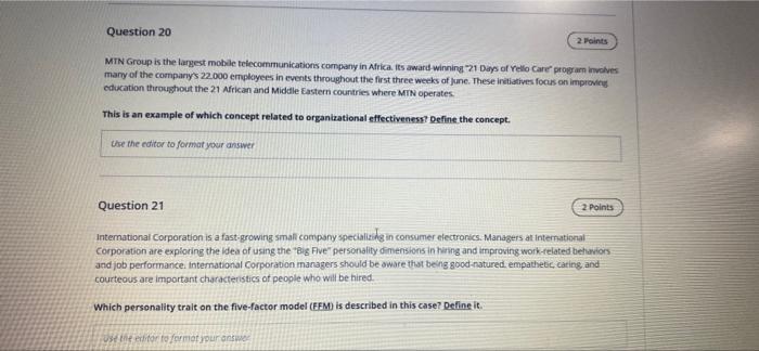 Question 20 2 Points MIN Group is the largest