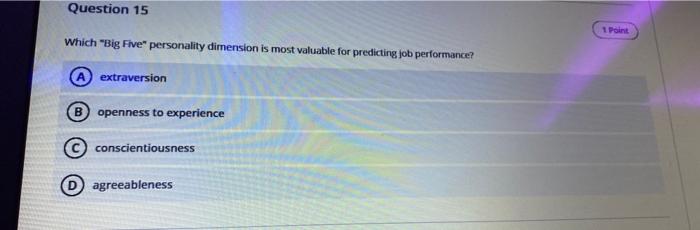 Question 15 19 1 Point Which "Big Five"